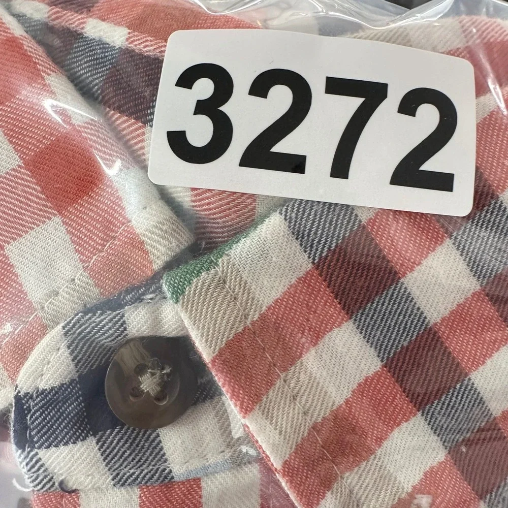 IZOD Button Down Shirt Mens Large Orange Blue Plaid Long Sleeve Cotton Blend‎